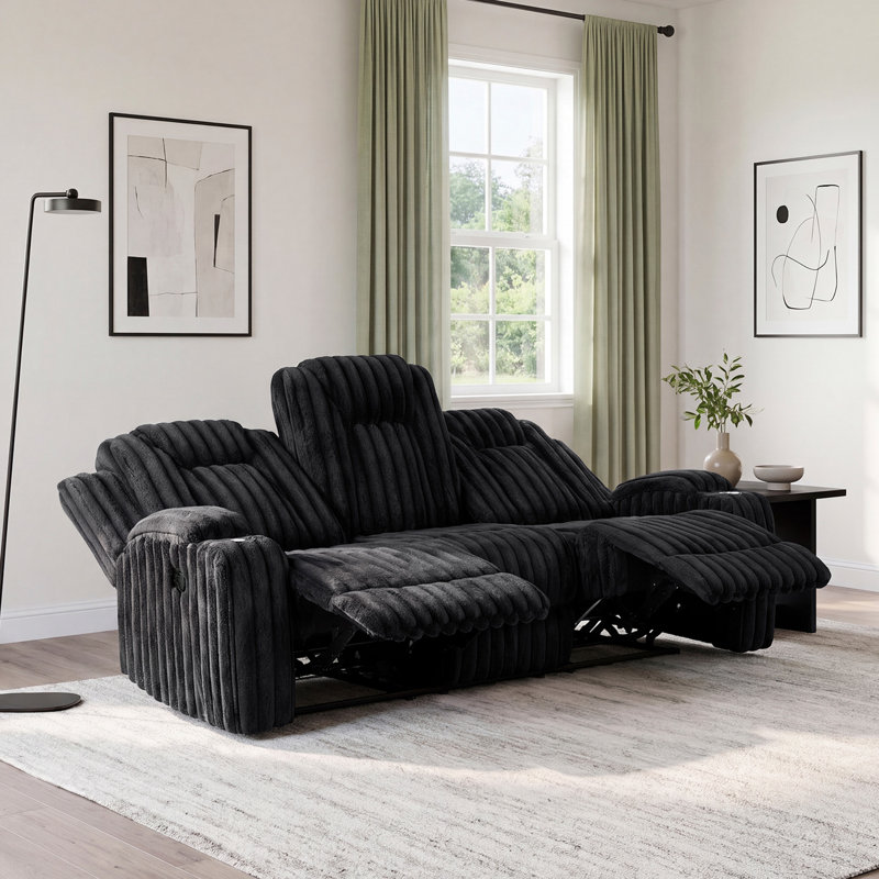 Canapé inclinable manuel en velours côtelé 84,5 po Garrett, Black