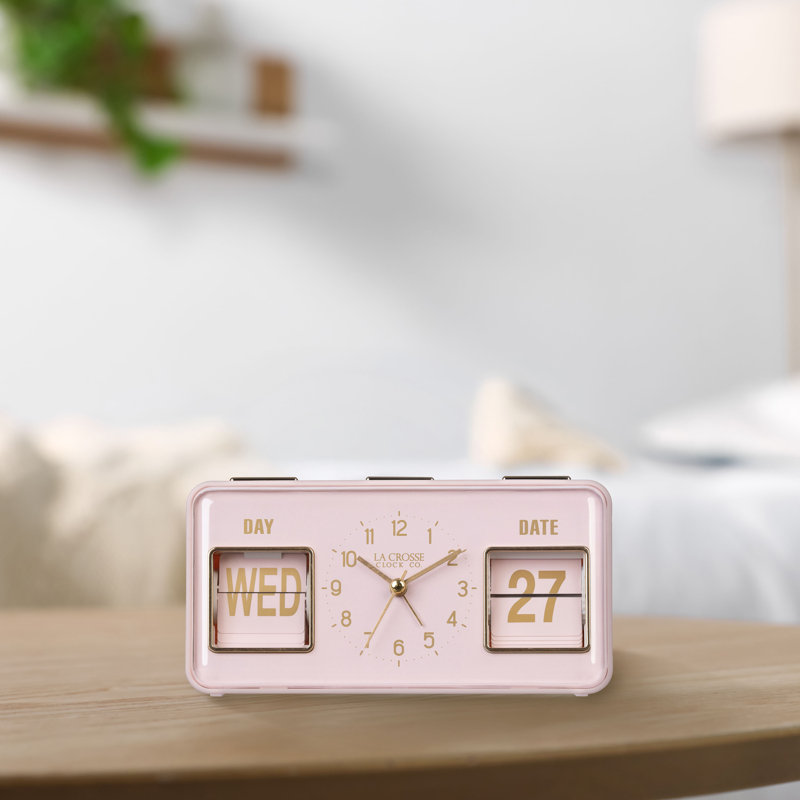 Daily Flip Tabletop Alarm Clock with Calendar, Pink