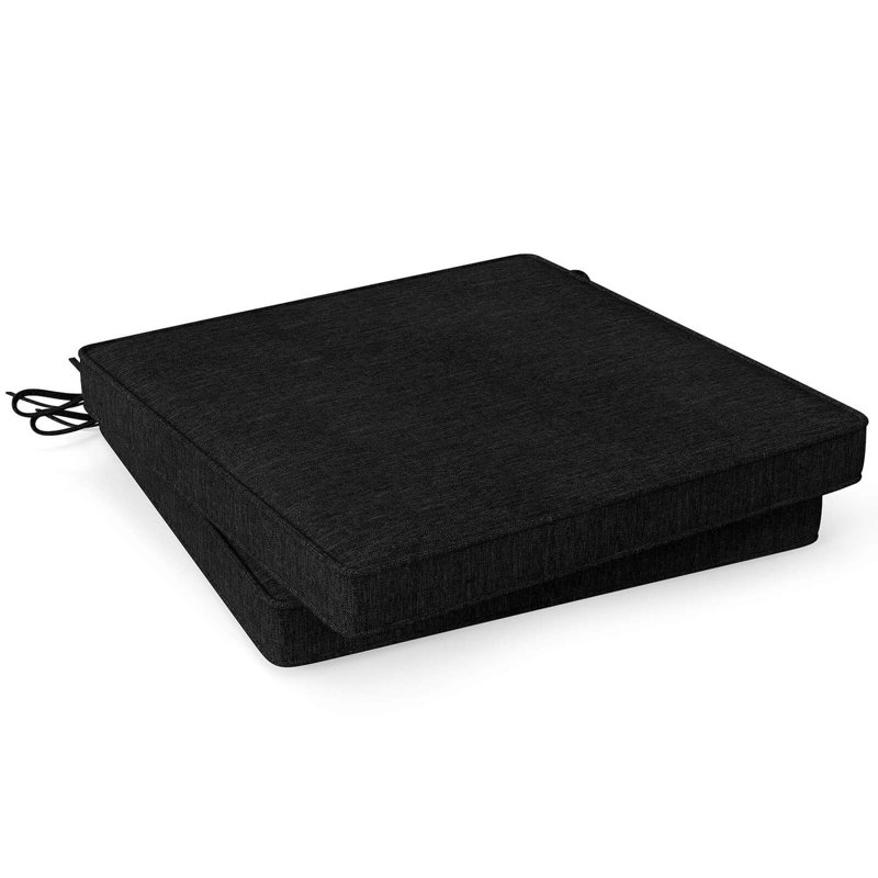 Outdoor Chair Cushion Set of 2 Waterproof Fade-Resistant Olefin Seat Cushions, Black