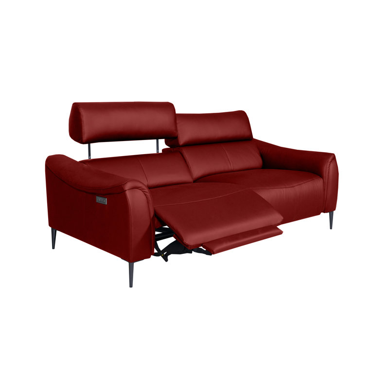 Koolanooka 204 cm Genuine Leather Pillow Top Arm Reclining Sofa, Red Wine