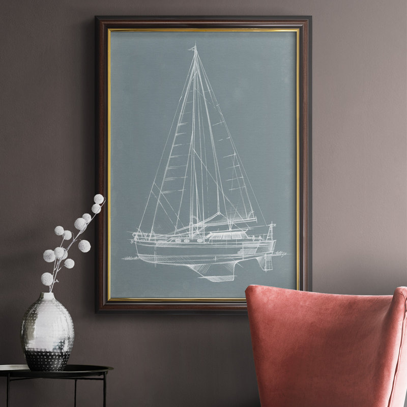 Yacht Sketches I - Toile encadrée de qualité supérieure - prête à être accrochée, H 20 po x l 16 po x H 2,5 po