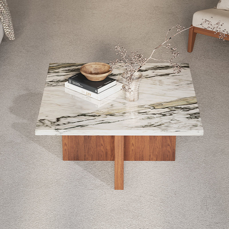Table basse simple en marbre naturel, Brun noyer, H 13,97 po x L 27,55 po x l 27,55 po