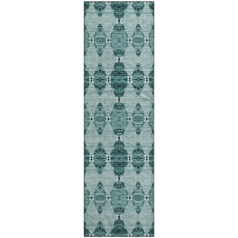 Premium Machine Washable Cerrito AMF610 Teal Rug, Runner 2'3" x 7'6"