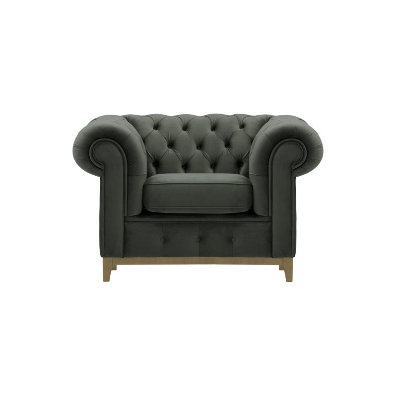 Frizzell Velvet Chesterfield Chair, Olive Green, Graphite