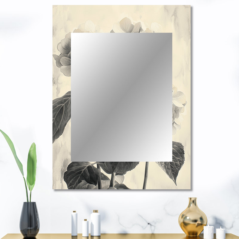 Vintage Hydrangeas In Winter Highlight I - Hydrangea Decorative Mirror, Traditional Wall Mirror, Printed Metal Art, 40" x 30"
