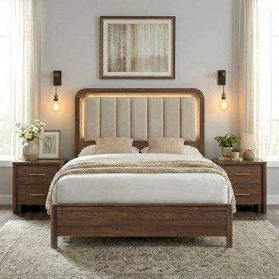 Casillas Rounded Edge 3-Piece Bedroom Set With LED Warm Light Headboard