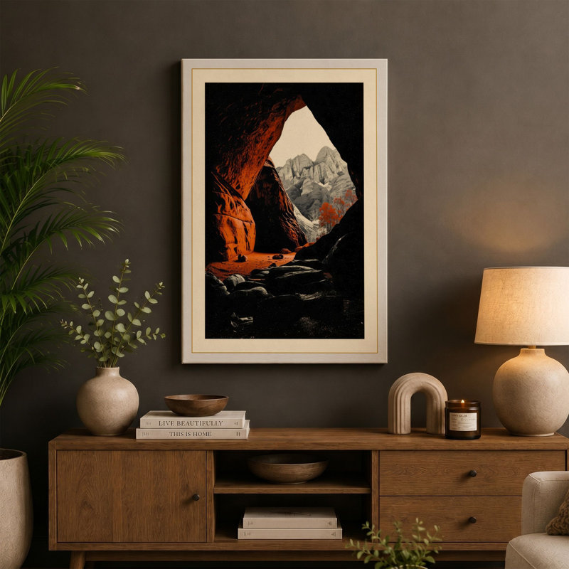Cave Outlook Landscape - Wrapped Canvas, 24x16 - 61.0 x 40.6 cm, Cream Border