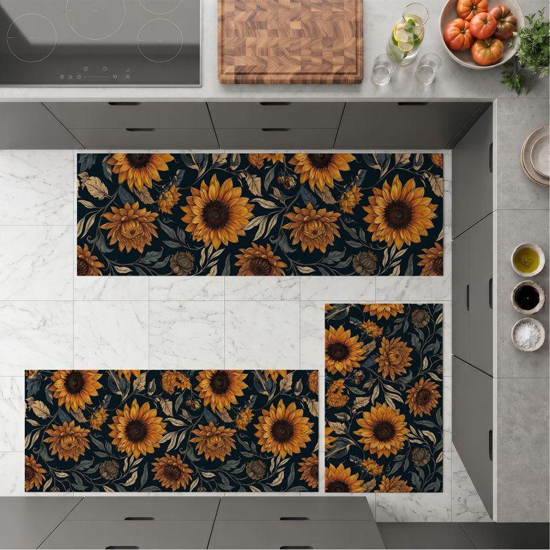 Sunflower Floral Non-Slip Washable Kitchen Mats