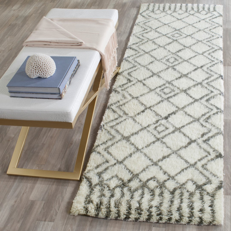 Moroccan Handmade Tufted Ivory/Gray Area Rug, Runner 2'3" x 8'
