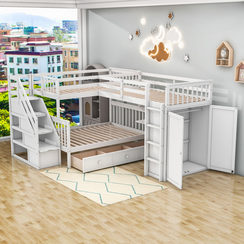 Jashya Kids Bunk Bed with Drawers, White