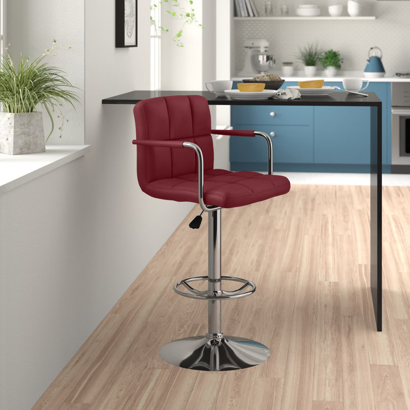 Burgundy Adjustable Height Swivel Bar Stool with Chrome Base