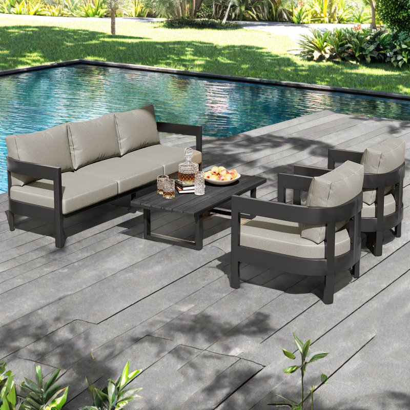 High-Quality Outdoor Seating Set With Thick Cushions For Ultimate Comfort, Perfect For Lawns, Patios, And Poolside