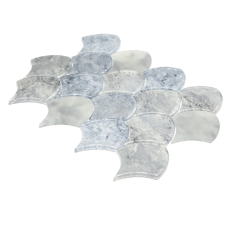 Seashell 14.63'' x 12.13'' Glass Fish Scale Mosaic Wall Tile, Blue