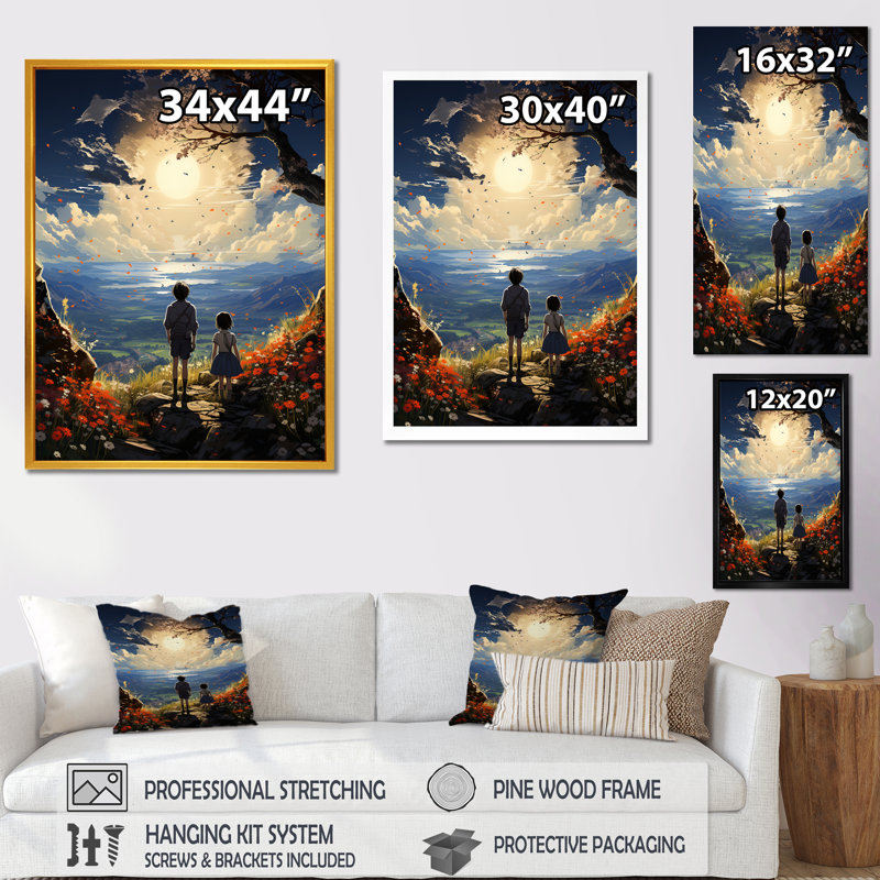 «Sunrise Kid Solutide», art mural bord de mer tropical, Cadre photo doré simple, H 44 po x l 34 po x P 1,5 po