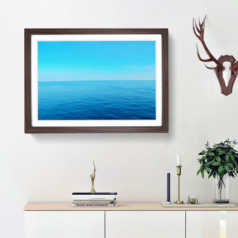 Blue Ocean Horizon - Picture Frame Photograph Print, 48cm H x 65cm W x 2cm D, Walnut Framed