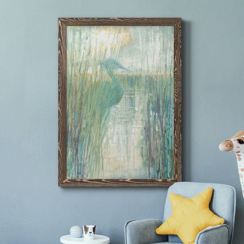 Morning Egret I - peinture sur toile encadrée, H 31,5 po x l 23,5 po x P 1,5 po, Encadré de bois de noyer