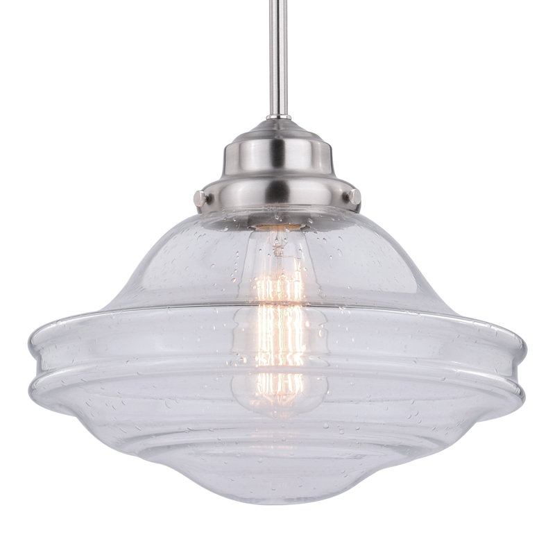 Owen 1 - Light Single Pendant, Clear Seed Glass, Satin Nickel, 11.75'' H x 12'' W x 12'' D