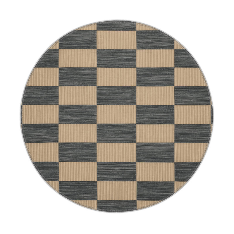 Tapis d'intérieur et d'extérieur à carreaux brun, Rond 5 pi