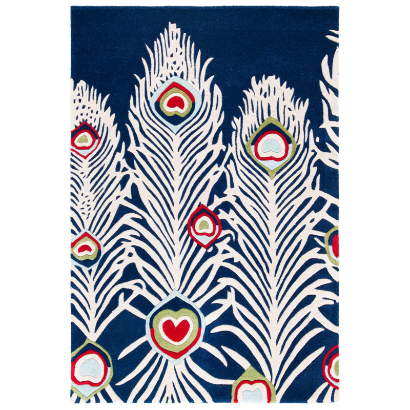 Nonia Hand Tufted Blue/Ivory Area Rug, Rectangle 3'6" x 5'6"
