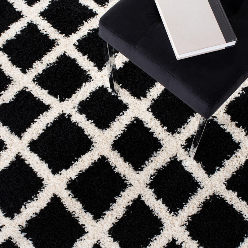 Tapis noir / blanc Alberthe, Tapis de couloir 2 pi 3 po x 8 pi