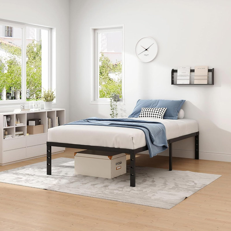 Twin Metal Bed Frame – Black, Heavy-Duty Mattress Foundation With Storage Space, No Box Spring Needed, Easy Assembly