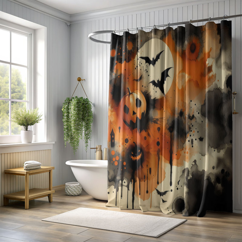 Rideau de douche standard 1 pièce Keta Spooky Scribbles, H 74 po x l 40 po