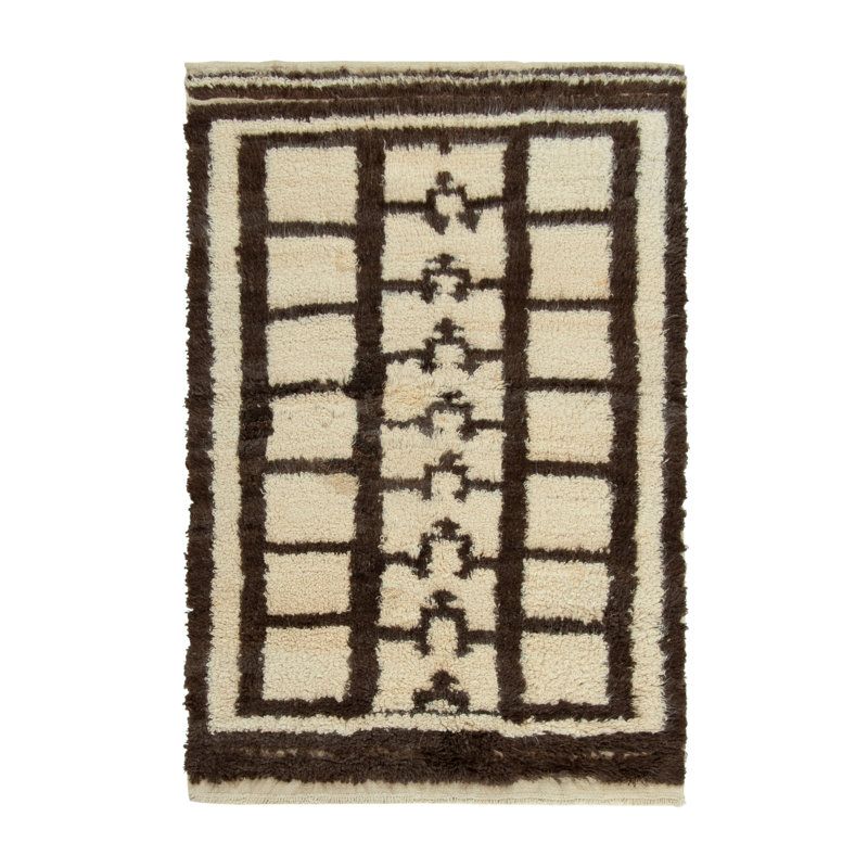 Wool Geometric Area Rug in Brown/Beige/White