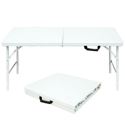 Portable Folding Table 4Ft For Camping, White, Indoor & Outdoor Examining, 135Kg Max Weight Disrupting Capacity, Foldable With Fixed Equipment, Smooth Waterproof Tabletop Spot, Stable Triangular