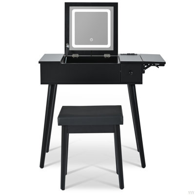 Bureau de coiffeuse avec miroir basculant et lumière DEL, tabouret coussiné