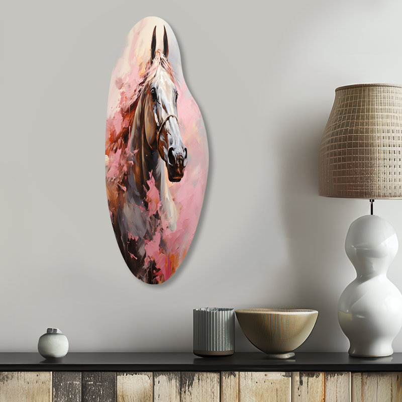 Rose blanc cheval vibrant rose équin - cheval asymétrique, art mural en métal incurvé, H 30 po x l 11 po