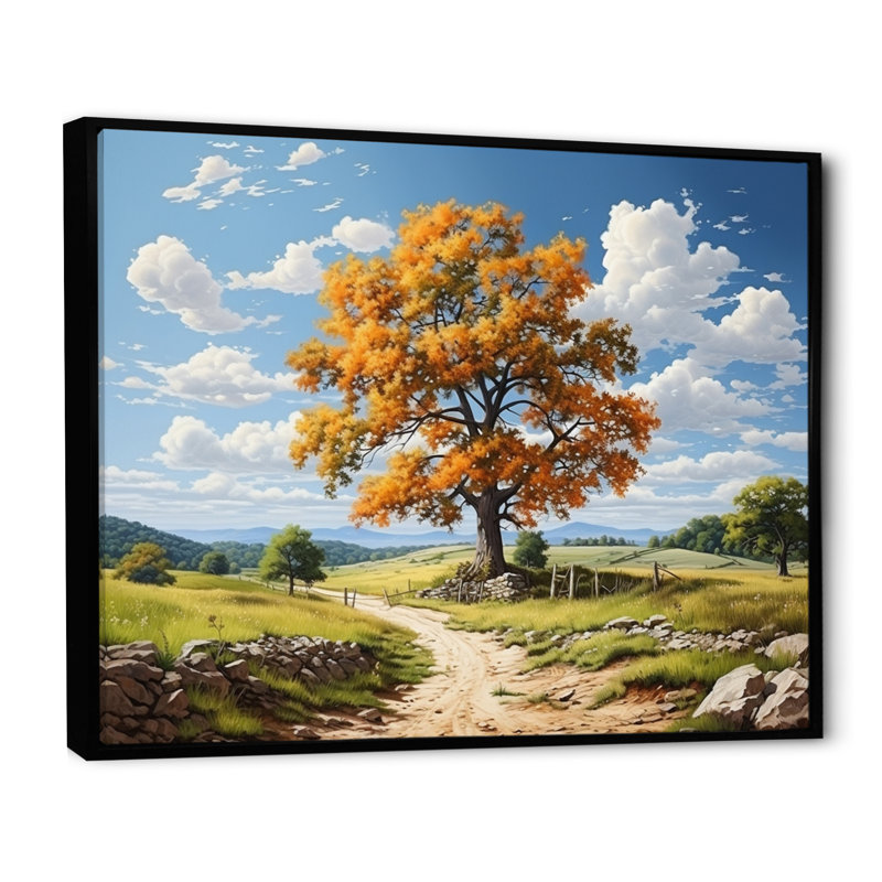 Érable et sérénité rustique sur toile, H 34 po x l 44 po x P 1,5 po, Cadre flottant noir