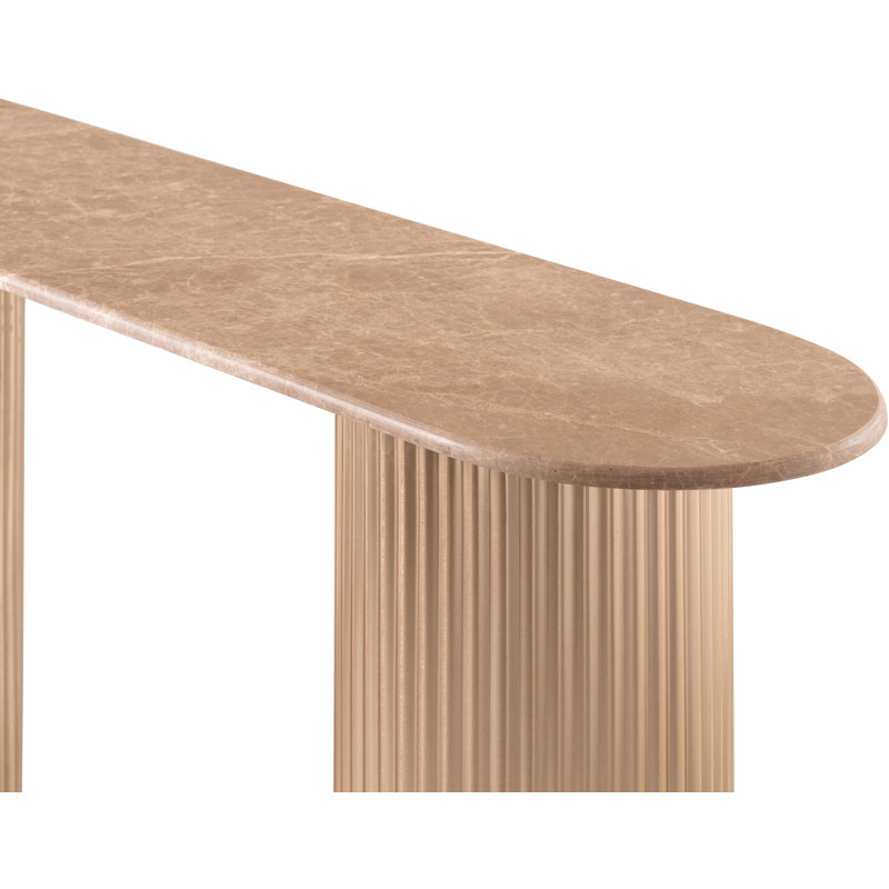 Table console Cindra Beige avec plateau en marbre véritable et piètement en fer, Beige / laiton