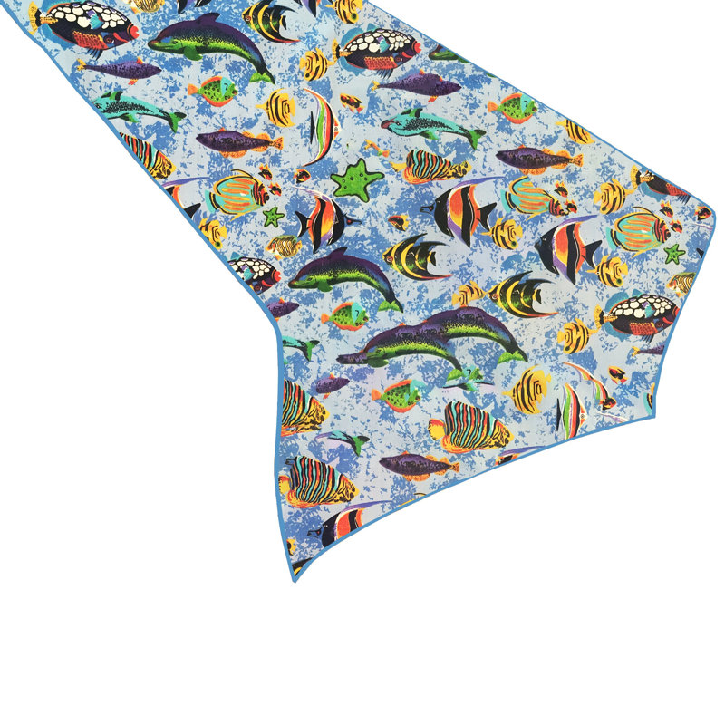 Fish Aquarium Print Table Runner, Light Blue, 12" W x 120" L
