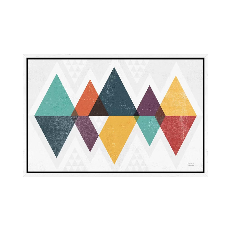 Mod Triangles II Retro by Michael Mullan - Print on Canvas, White Framed, 66.04cm H x 101.6cm W x 3.81cm D