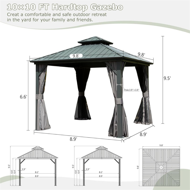 Metal Vault Gazebo, Gray, 114" H x 117.6" W x 117.6" D