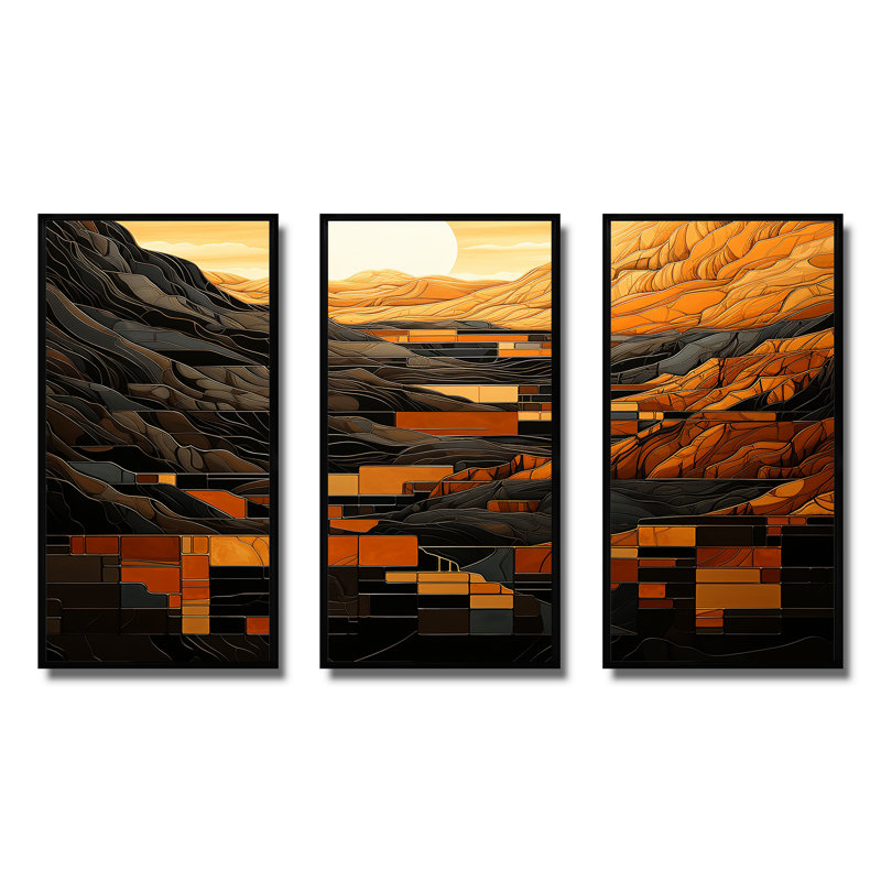 «Orange Desert Sun In Bold Landscape III - Solar Panneaux», art mural, Cadre flottant noir, H 32 po x l 48 po x P 1 po