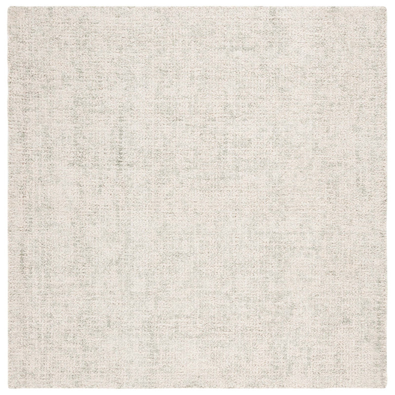 Tapis en laine touffeté à la main de couleur sauge / ivoire Donica, Carré 6 pi