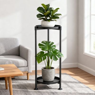 2-Tier Heavy Duty Metal Plant Stand For Large Potted Plants, Space-Saving Vertical Corner Shelf With Adjustable Feet For Indoor Floor Display by Arlmont & Co.