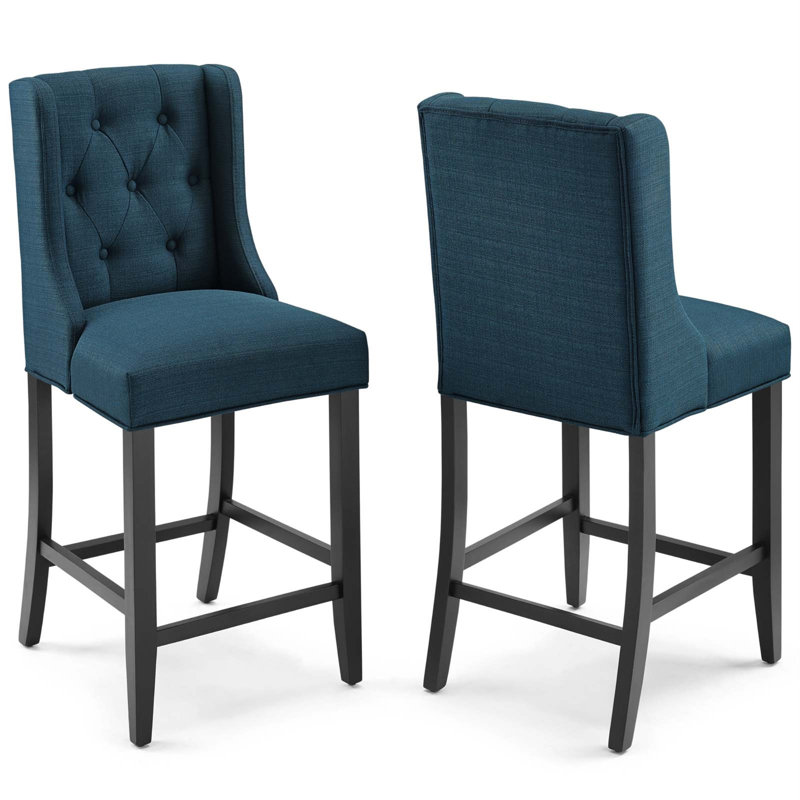 Tabouret capitonné en tissu Baronet, Azur, Tabouret de bar (hauteur de 26,5 po), 2