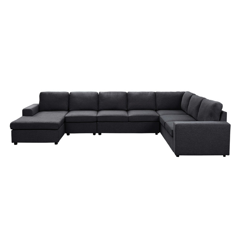 Canapé modulaire modulaire avec housse en lin gris foncé - Méridienne réversible d'une hauteur de siège de 18 po et d'une largeur de 283,5 L 146,5 po