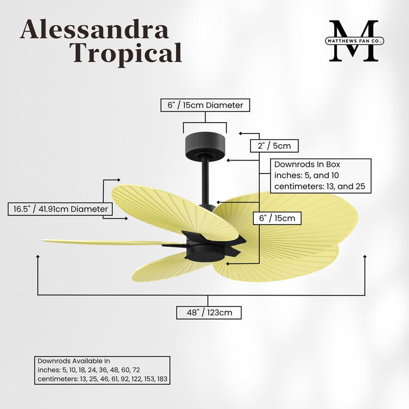 Alessandra - Five Blade Ceiling Fan, Matte Black, Light Yellow