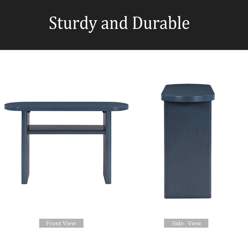 Elegant Minimalist Console Table With Rounded Edges And Sturdy Shelf Design For Entryway, Living Room, Navy
