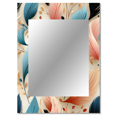 Dejanee Blue And Beige Feathered Animal Elegance - Abstract Decorative Mirror, Abstract Wall Mirror, Printed Metal Art