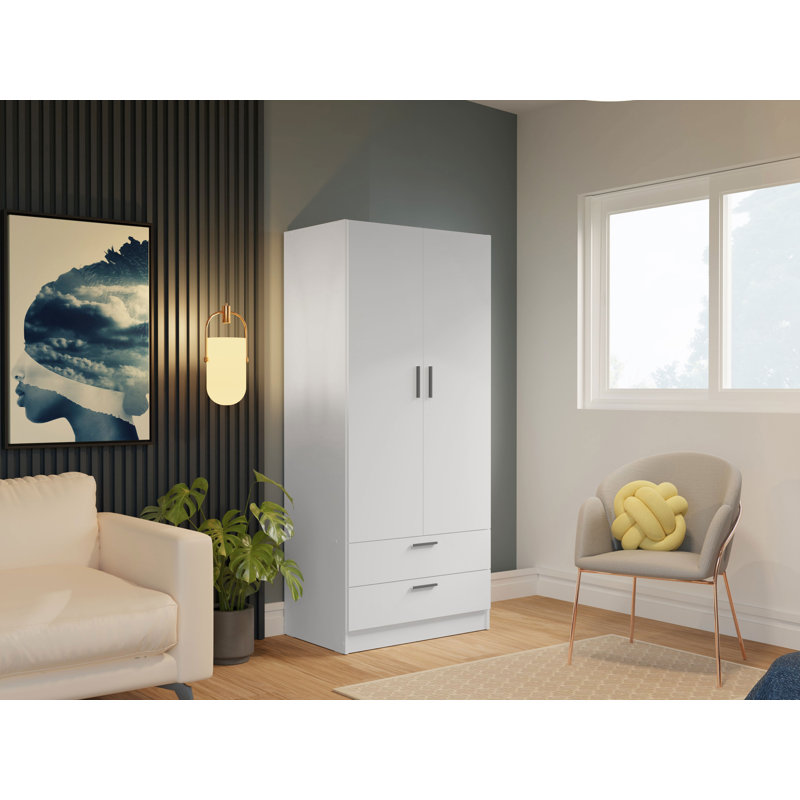 Armoire de rangement à 2 portes et 2 tiroirs Latitude Run® avec tablette et espace de suspension Armoire en bois L 31 po
