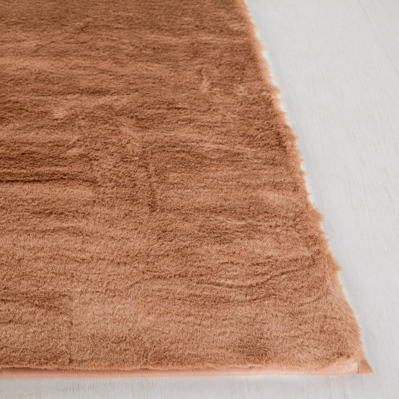Faux Rabbit Fur Performance Machine Washable Solid Color Rug, Rectangle 3' x 5'