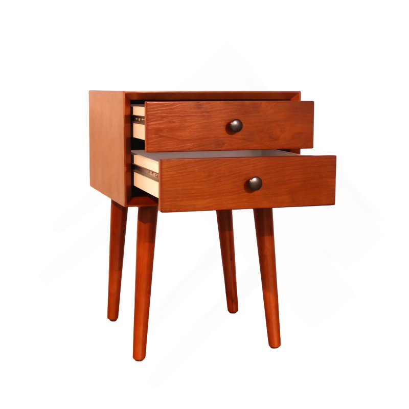 Table de chevet avec 2 tiroirs, petite table d'appoint avec rangement, Seadrifte, Rouge
