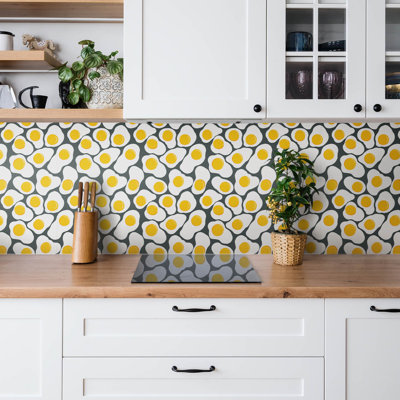 Self Adhesive Vinyl Splashback Wall Panel Sticker Tile Peel Stick 100x50 cm Cartoon eggs