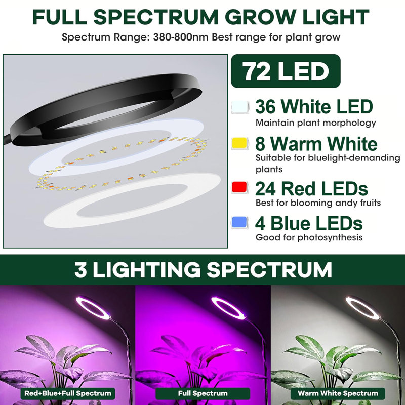 61inch Full Spectrum Grow Light with Base for Indoor Plants, Black
