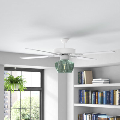 52''W Almedacheatham 4 - Blade Ribbed Glass Ceiling Fan with Remote Control and Light Kit Included