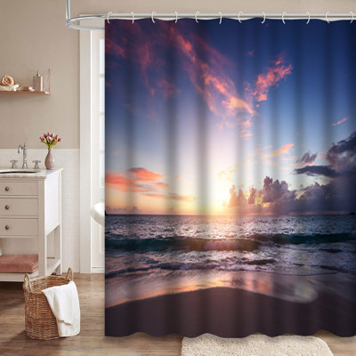 Sunset Beach Ocean Sea Sunrise Red Sand Shower Curtain with 12 Hooks
